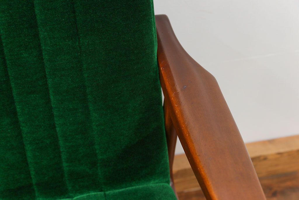 レトロ家具　昭和レトロ グリーン座面のアームチェア(1)(椅子、1人掛けソファ、イス)