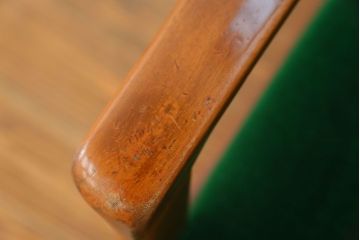 レトロ家具　昭和レトロ グリーン座面のアームチェア(1)(椅子、1人掛けソファ、イス)