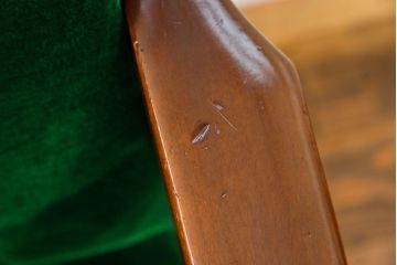 レトロ家具　昭和レトロ グリーン座面のアームチェア(1)(椅子、1人掛けソファ、イス)