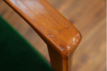 レトロ家具　昭和レトロ グリーン座面のアームチェア(1)(椅子、1人掛けソファ、イス)