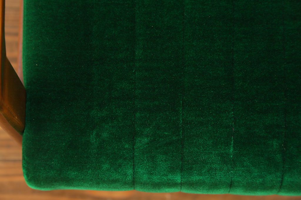 レトロ家具　昭和レトロ グリーン座面のアームチェア(1)(椅子、1人掛けソファ、イス)