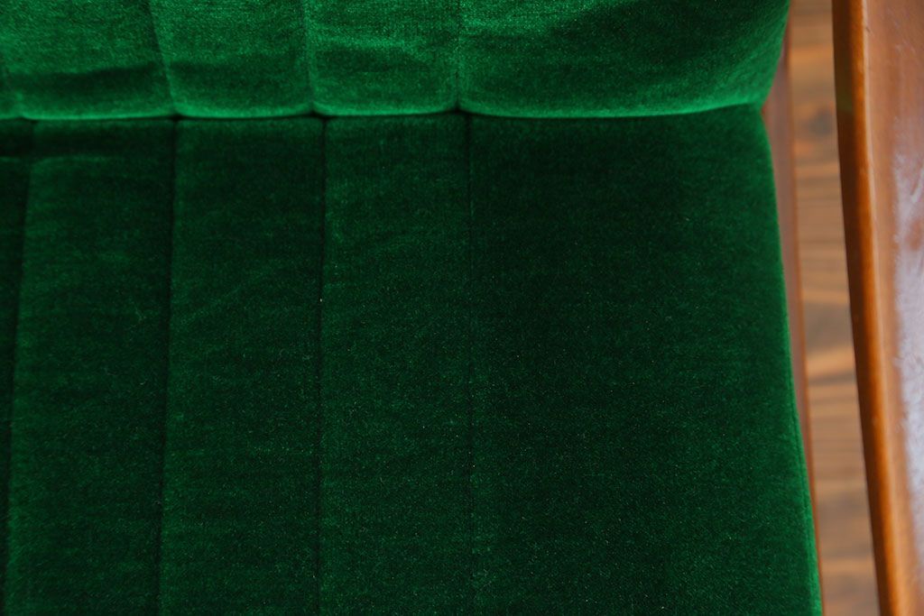 レトロ家具　昭和レトロ グリーン座面のアームチェア(1)(椅子、1人掛けソファ、イス)