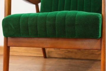 レトロ家具　昭和レトロ グリーン座面のアームチェア(1)(椅子、1人掛けソファ、イス)