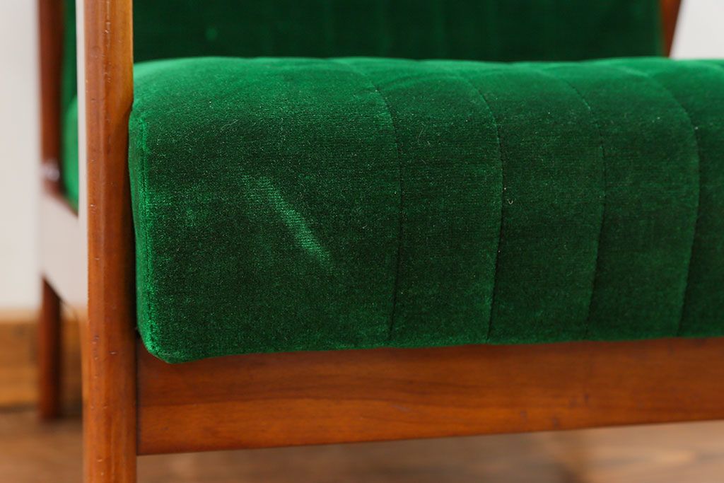 レトロ家具　昭和レトロ グリーン座面のアームチェア(1)(椅子、1人掛けソファ、イス)