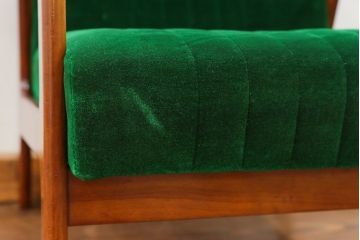 レトロ家具　昭和レトロ グリーン座面のアームチェア(1)(椅子、1人掛けソファ、イス)