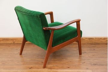 レトロ家具　昭和レトロ グリーン座面のアームチェア(1)(椅子、1人掛けソファ、イス)