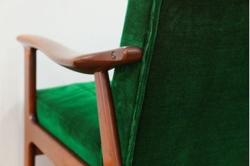 レトロ家具　昭和レトロ グリーン座面のアームチェア(1)(椅子、1人掛けソファ、イス)
