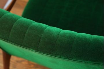 レトロ家具　昭和レトロ グリーン座面のアームチェア(1)(椅子、1人掛けソファ、イス)