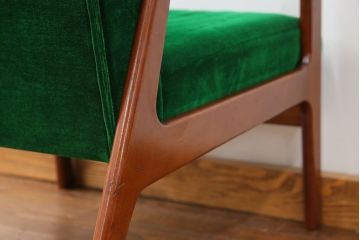 レトロ家具　昭和レトロ グリーン座面のアームチェア(1)(椅子、1人掛けソファ、イス)