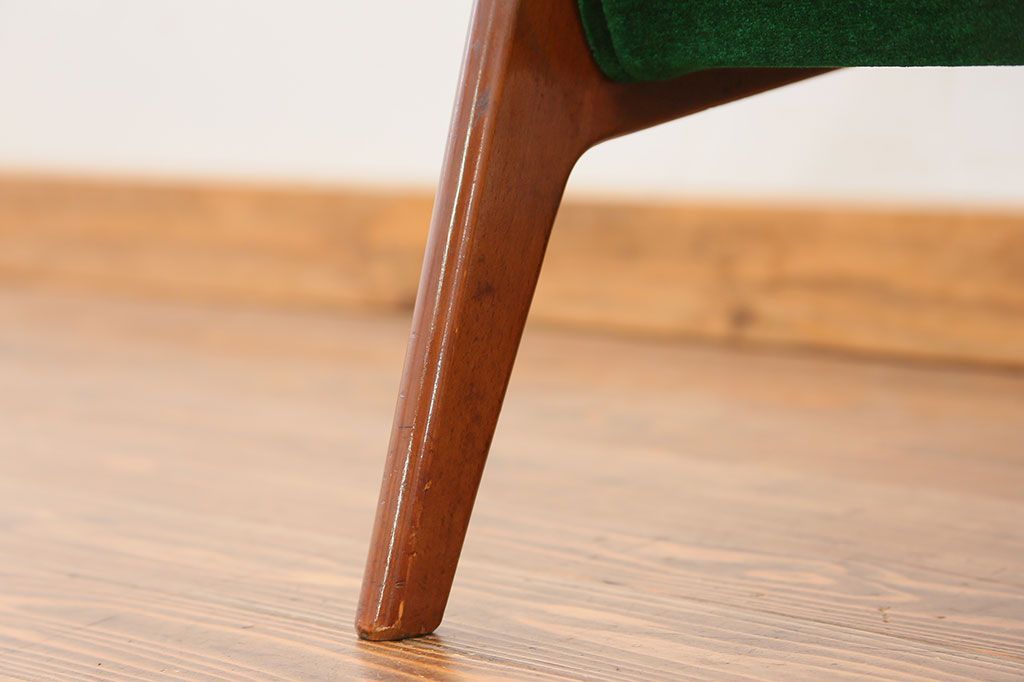 レトロ家具　昭和レトロ グリーン座面のアームチェア(1)(椅子、1人掛けソファ、イス)