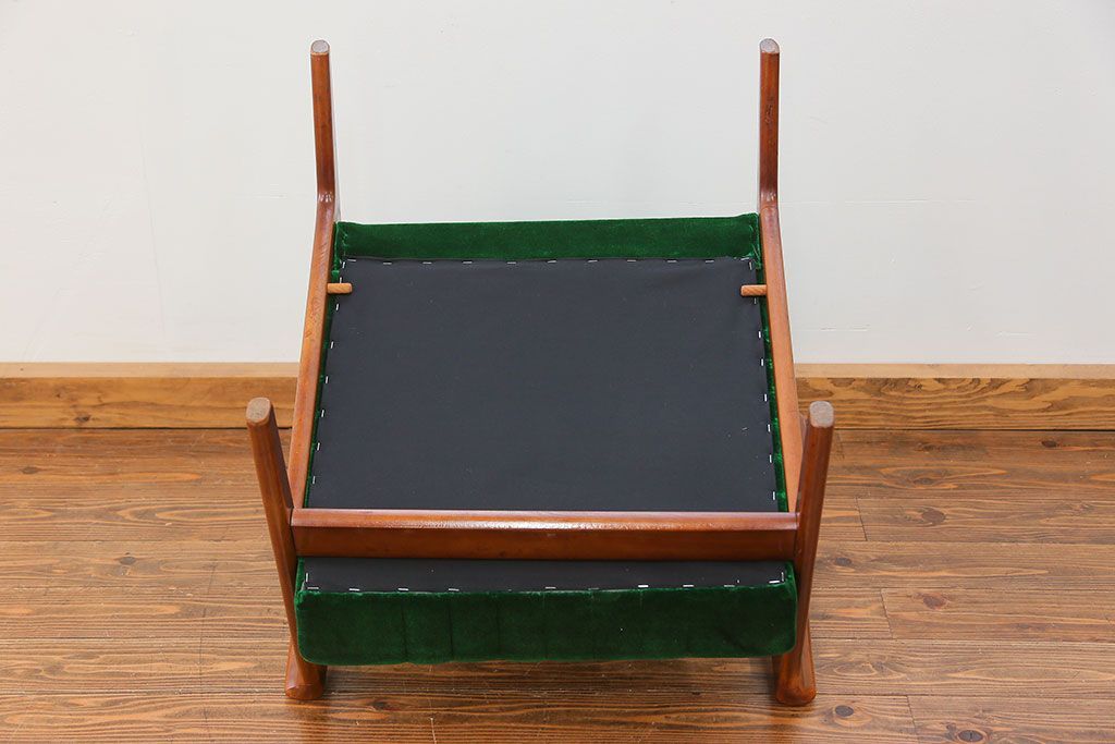 レトロ家具　昭和レトロ グリーン座面のアームチェア(1)(椅子、1人掛けソファ、イス)