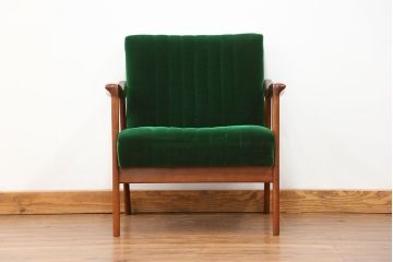 レトロ家具　昭和レトロ グリーン座面のアームチェア(2)(椅子、1人掛けソファ、イス)　