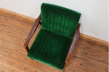 レトロ家具　昭和レトロ グリーン座面のアームチェア(2)(椅子、1人掛けソファ、イス)　