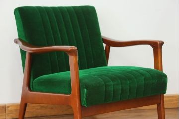 レトロ家具　昭和レトロ グリーン座面のアームチェア(2)(椅子、1人掛けソファ、イス)　