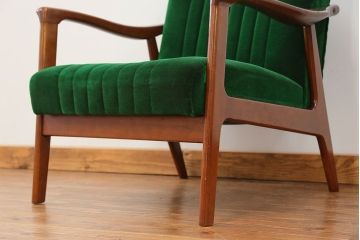 レトロ家具　昭和レトロ グリーン座面のアームチェア(2)(椅子、1人掛けソファ、イス)　