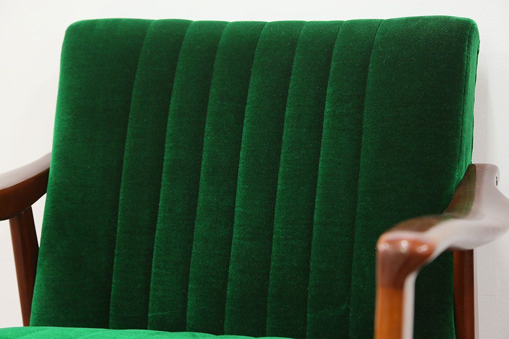 レトロ家具　昭和レトロ グリーン座面のアームチェア(2)(椅子、1人掛けソファ、イス)　