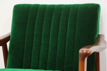 レトロ家具　昭和レトロ グリーン座面のアームチェア(2)(椅子、1人掛けソファ、イス)　