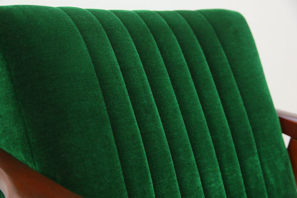 レトロ家具　昭和レトロ グリーン座面のアームチェア(2)(椅子、1人掛けソファ、イス)　