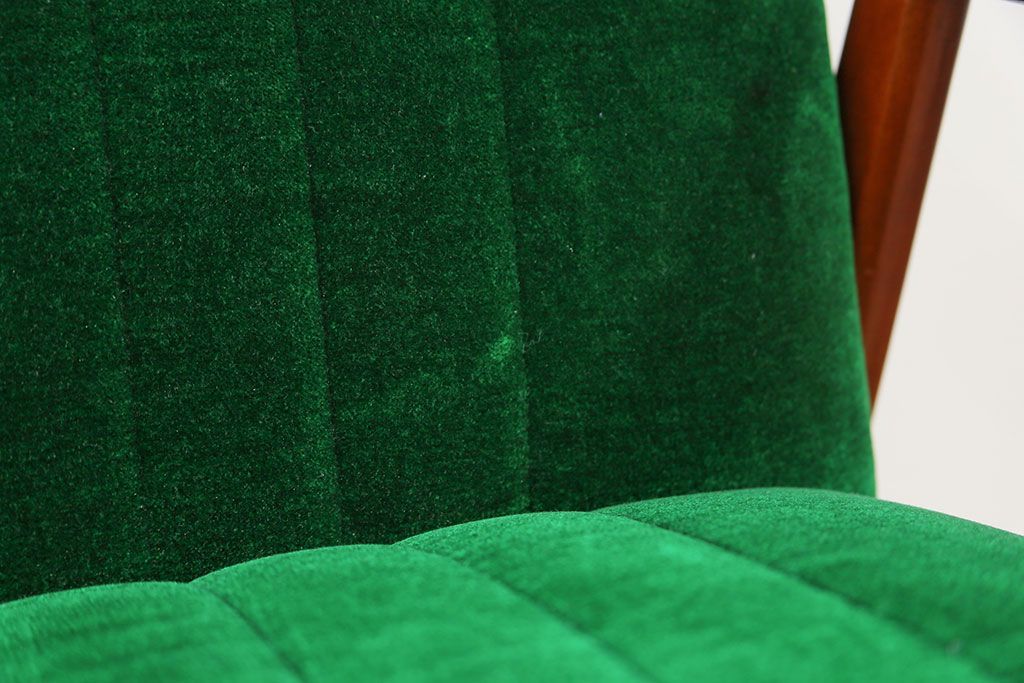 レトロ家具　昭和レトロ グリーン座面のアームチェア(2)(椅子、1人掛けソファ、イス)　