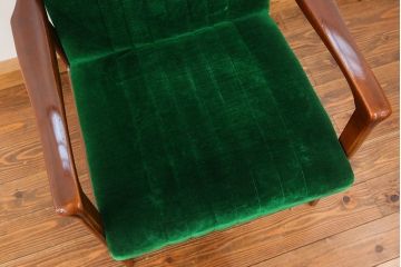 レトロ家具　昭和レトロ グリーン座面のアームチェア(2)(椅子、1人掛けソファ、イス)　