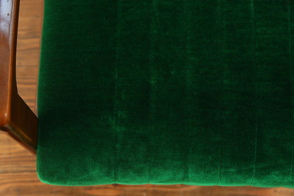 レトロ家具　昭和レトロ グリーン座面のアームチェア(2)(椅子、1人掛けソファ、イス)　