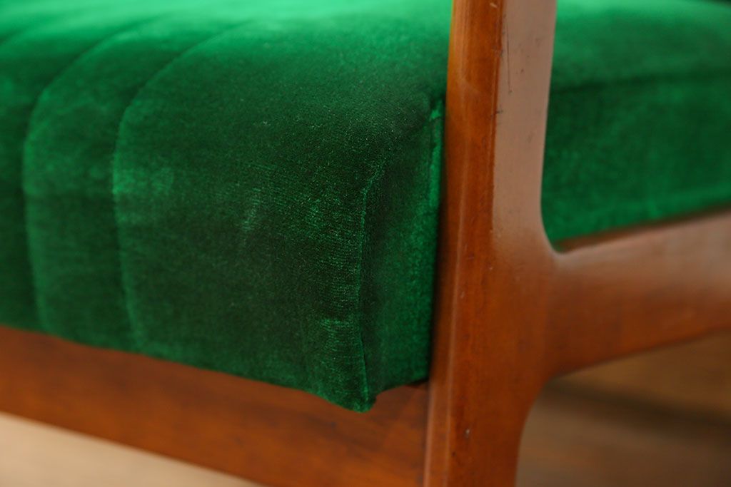 レトロ家具　昭和レトロ グリーン座面のアームチェア(2)(椅子、1人掛けソファ、イス)　