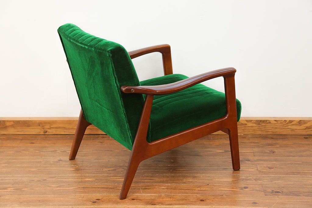 レトロ家具　昭和レトロ グリーン座面のアームチェア(2)(椅子、1人掛けソファ、イス)　