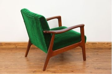 レトロ家具　昭和レトロ グリーン座面のアームチェア(2)(椅子、1人掛けソファ、イス)　