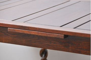 アンティーク家具　イギリスアンティーク ツイストレッグ　オーク材　味わい深いドローリーフテーブル(エクステンションテーブル)