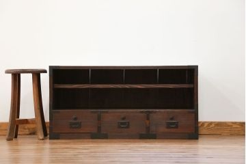 レトロ家具　昭和レトロ 古い木の時代箪笥ローボード(ローチェスト)