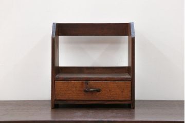 アンティーク雑貨　昭和レトロ 古い木の小さな小引き出し付き本立て