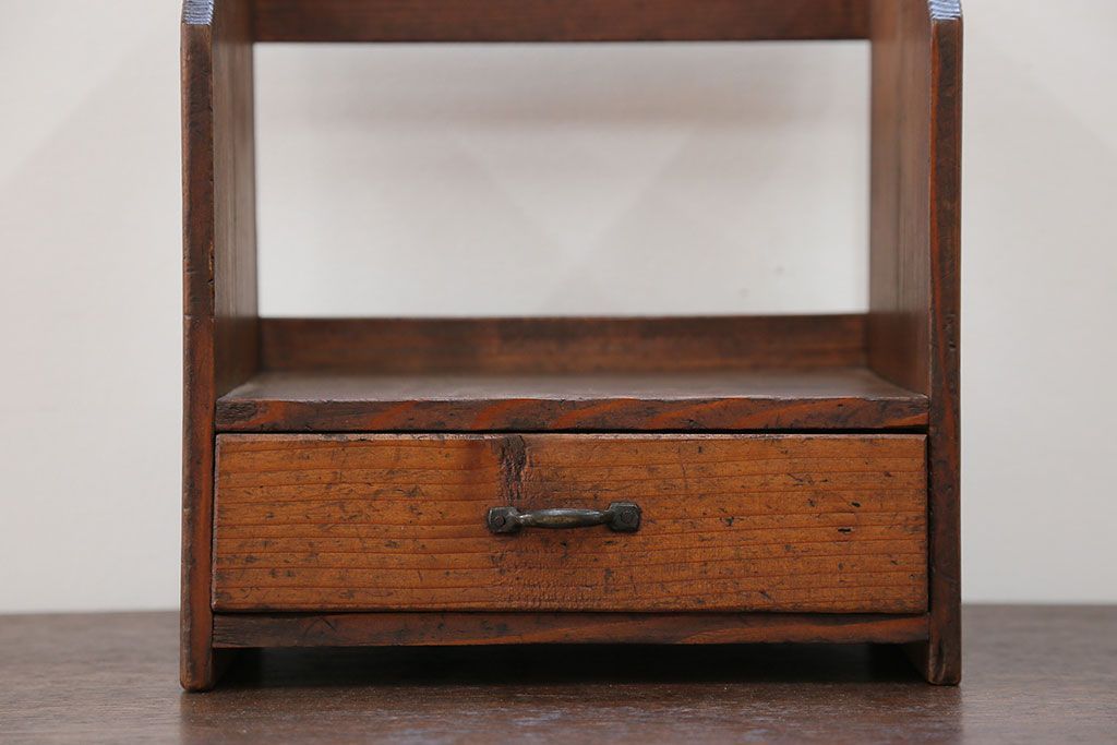 アンティーク雑貨　昭和レトロ 古い木の小さな小引き出し付き本立て