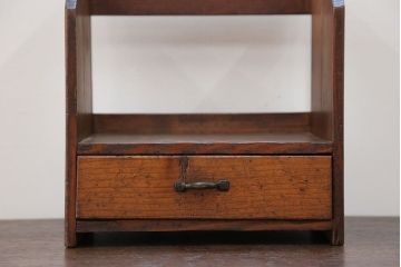 アンティーク雑貨　昭和レトロ 古い木の小さな小引き出し付き本立て
