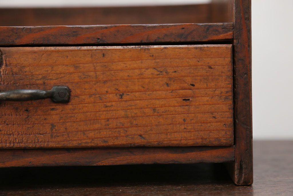 アンティーク雑貨　昭和レトロ 古い木の小さな小引き出し付き本立て