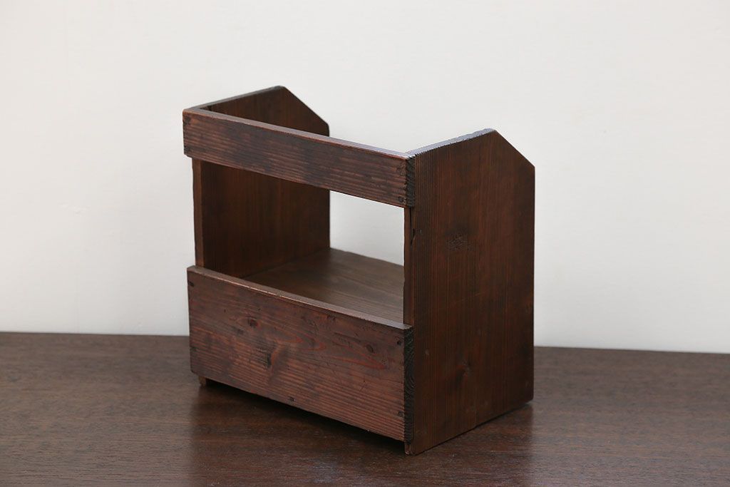 アンティーク雑貨　昭和レトロ 古い木の小さな小引き出し付き本立て