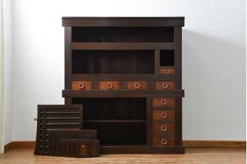 アンティーク家具　古民具・骨董 上手造りの美しい五尺水屋箪笥(昇り引き出し付き)(食器棚、収納棚)