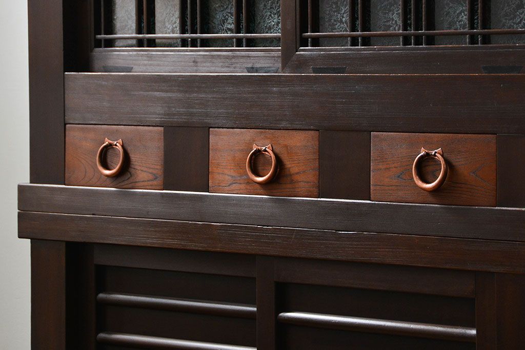 アンティーク家具　古民具・骨董 上手造りの美しい五尺水屋箪笥(昇り引き出し付き)(食器棚、収納棚)