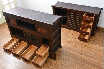 アンティーク家具　古民具・骨董 上手造りの美しい五尺水屋箪笥(昇り引き出し付き)(食器棚、収納棚)