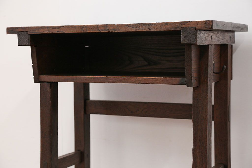 アンティーク家具　アンティーク 古いナラ材の小さな作業台(テーブル、机)