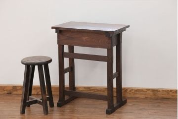 アンティーク家具　アンティーク 古いナラ材の小さな作業台(テーブル、机)