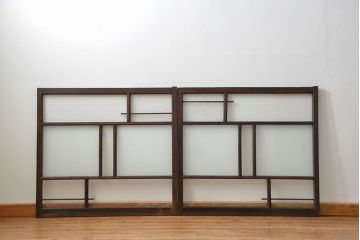 アンティーク 古い木の変り型ガラス窓　2枚セット　(ガラス戸、引き戸)