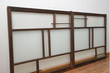 アンティーク 古い木の変り型ガラス窓　2枚セット　(ガラス戸、引き戸)