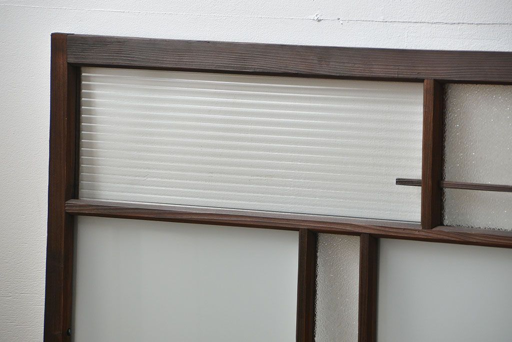 アンティーク 古い木の変り型ガラス窓　2枚セット　(ガラス戸、引き戸)