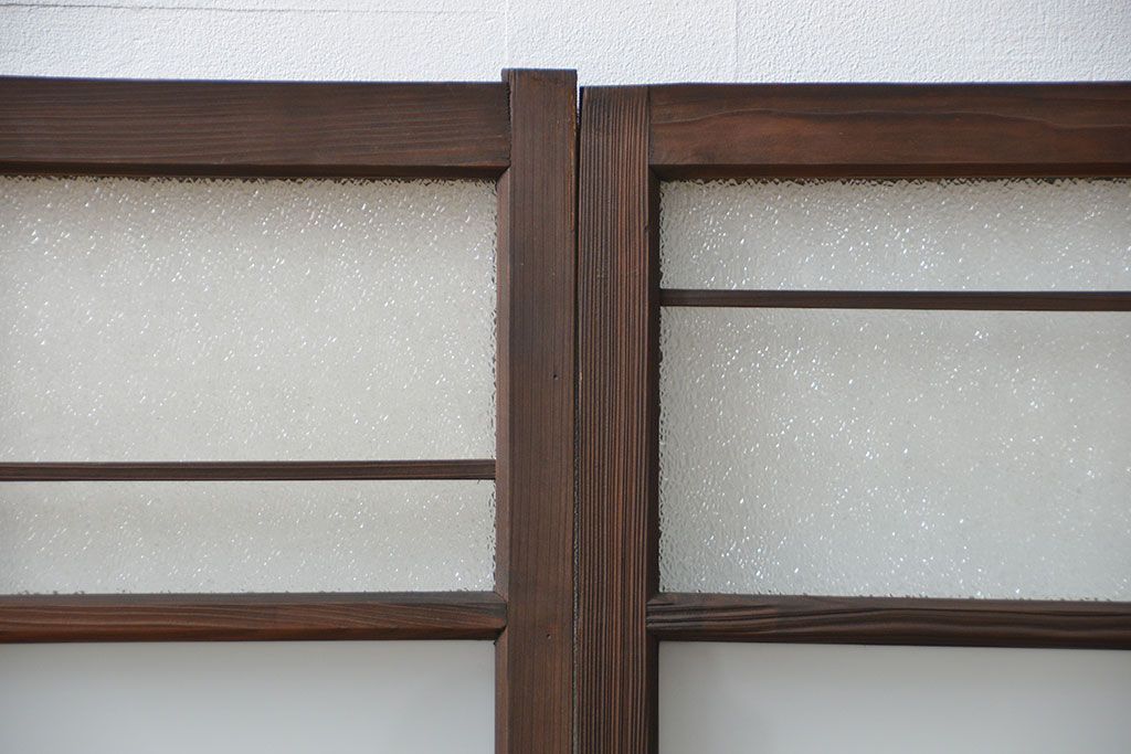 アンティーク 古い木の変り型ガラス窓　2枚セット　(ガラス戸、引き戸)