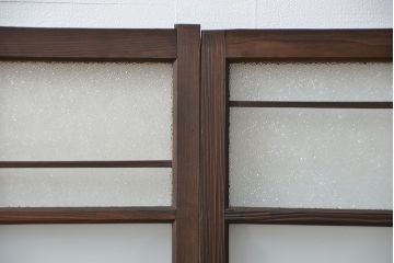 アンティーク 古い木の変り型ガラス窓　2枚セット　(ガラス戸、引き戸)