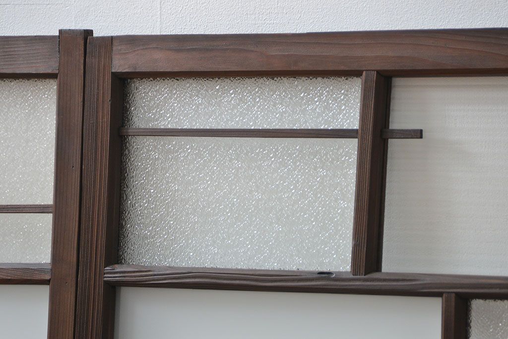 アンティーク 古い木の変り型ガラス窓　2枚セット　(ガラス戸、引き戸)