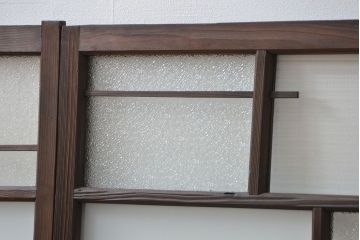アンティーク 古い木の変り型ガラス窓　2枚セット　(ガラス戸、引き戸)