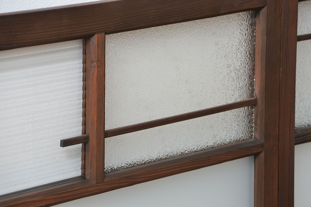 アンティーク 古い木の変り型ガラス窓　2枚セット　(ガラス戸、引き戸)