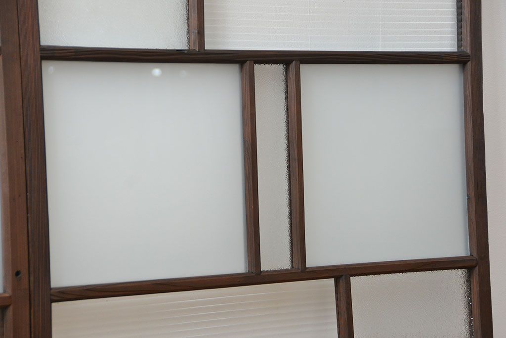 アンティーク 古い木の変り型ガラス窓　2枚セット　(ガラス戸、引き戸)