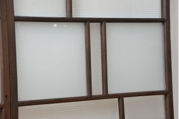 アンティーク 古い木の変り型ガラス窓　2枚セット　(ガラス戸、引き戸)